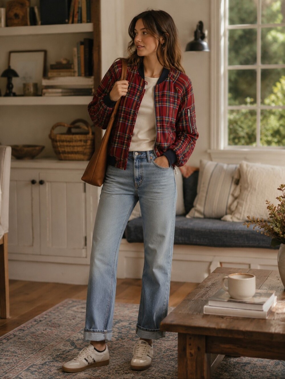 ANTHROPOLOGIE SANCTUARY Plaid Bomber Jacket Red Check Women’s Large J0331-ZRF394